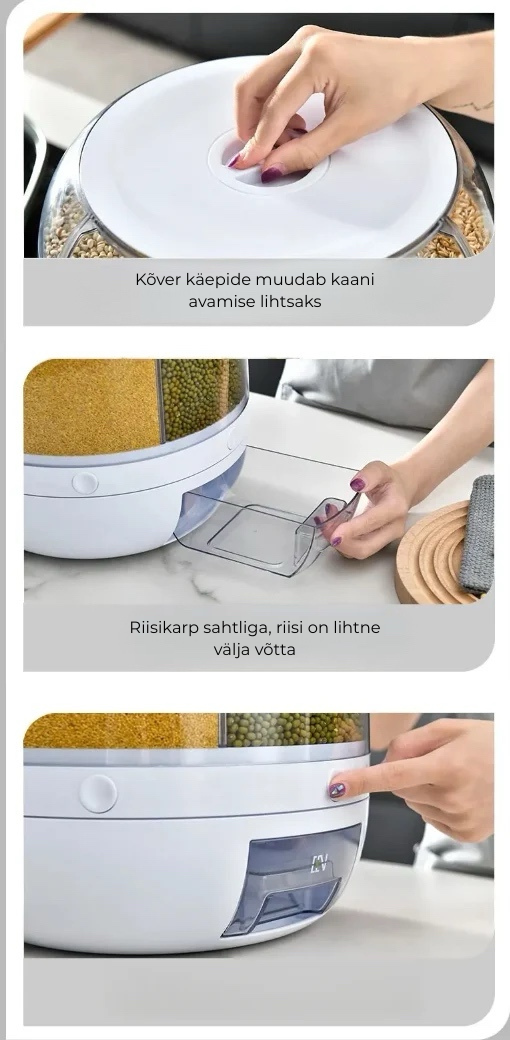 360° Pöörlev teraviljajaotur – tagab korrastatud ja tõhusa köögikorralduse