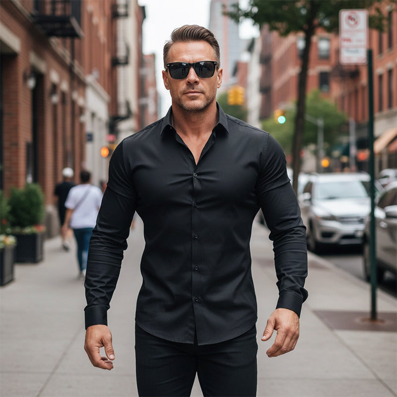 Meeste pikad varrukad, krae ja nööbid, ühet värvi