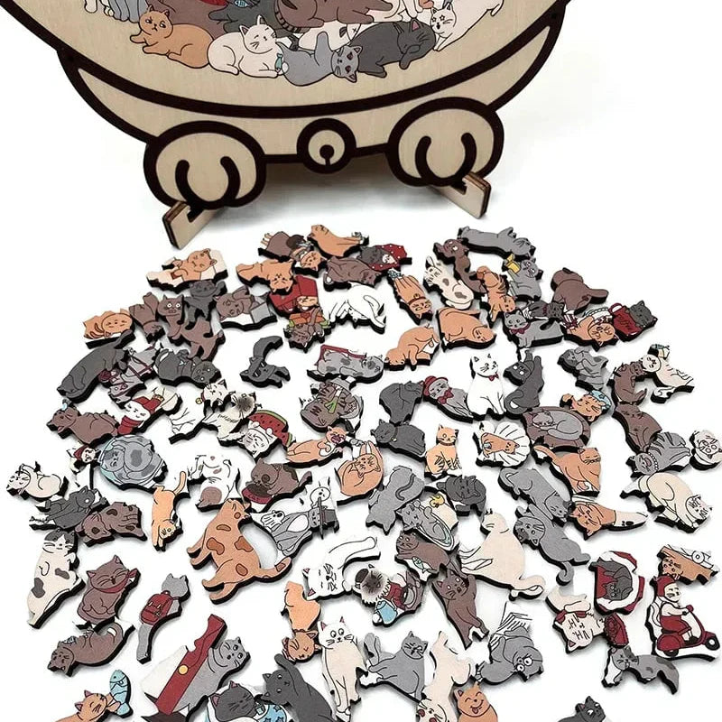 🎁 Kaunis jõulukingitus 🎅 135-osaline Morandi toonides puidust kassi kujuline pusle