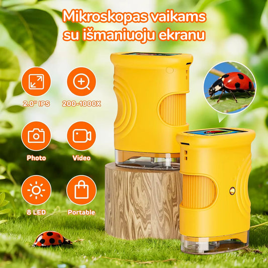 Išmanusis nuotykių mikroskopas su ekranu vaikams