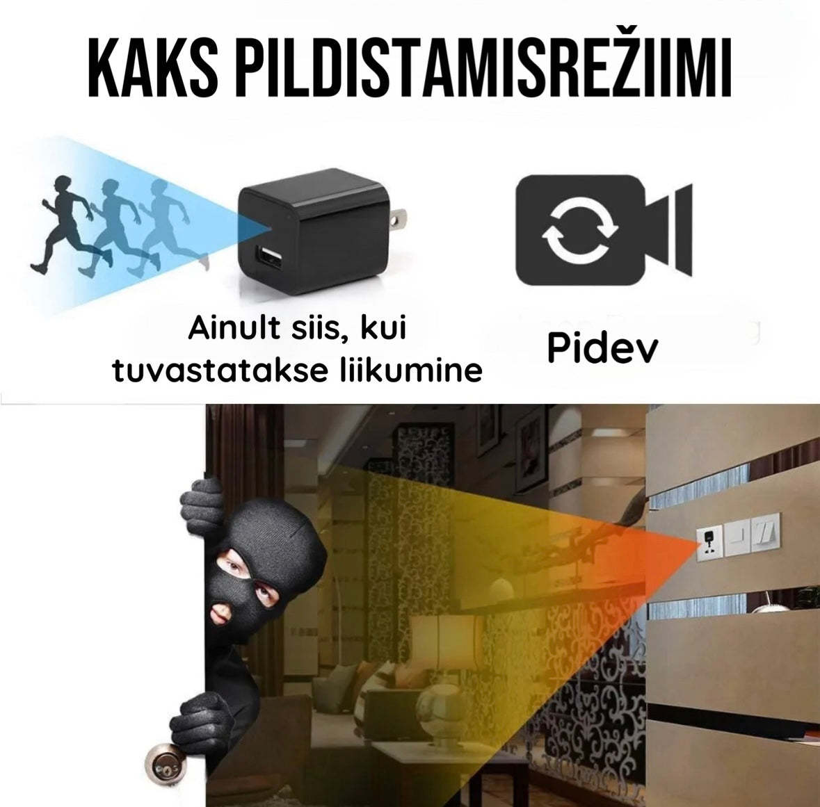1080P HD salajane minikaamera, mis on sisse ehitatud laadijasse