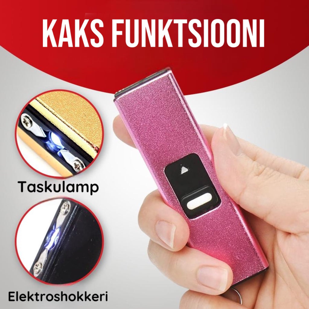 Võimas mini elektrišokk enesekaitseks koos taskulambi funktsiooniga