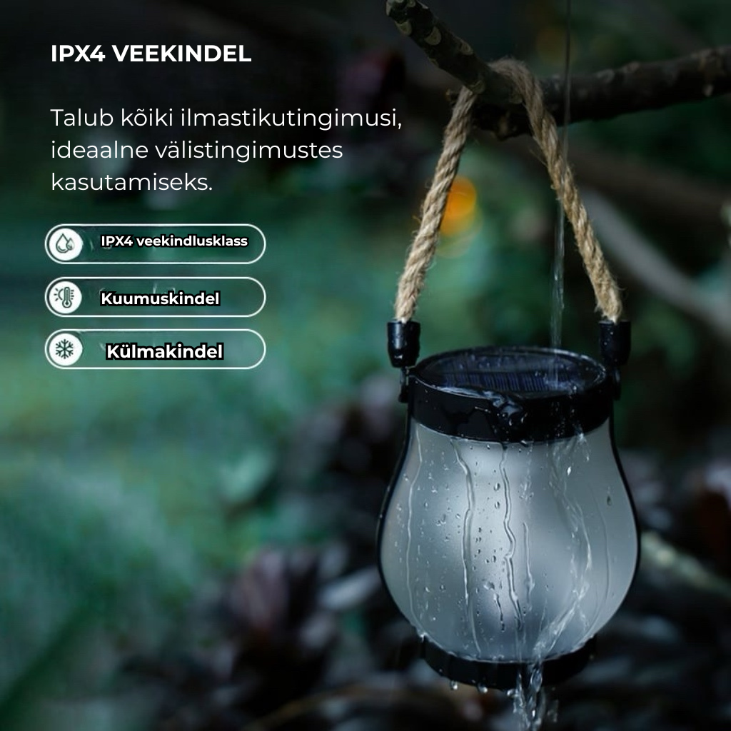 Päikeseenergiaga laetavad lambid kanepinööriga