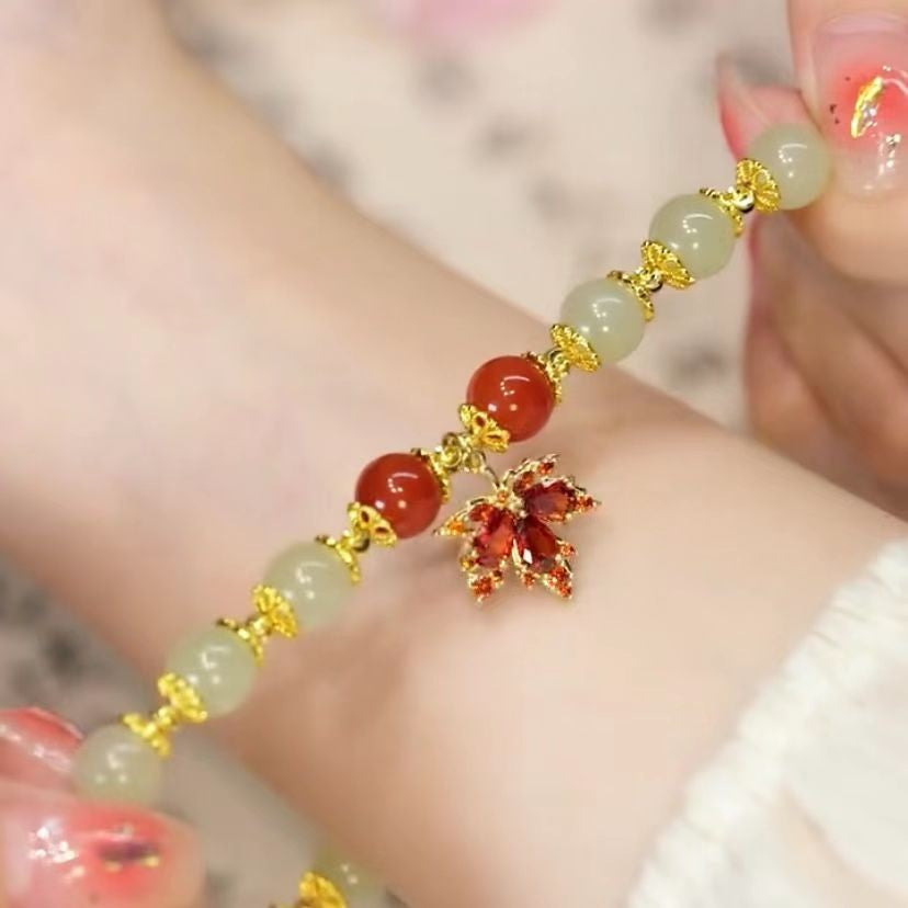 🍃💚 Hetiani jadeiidist käevõru kuldse lehe kaunistusega