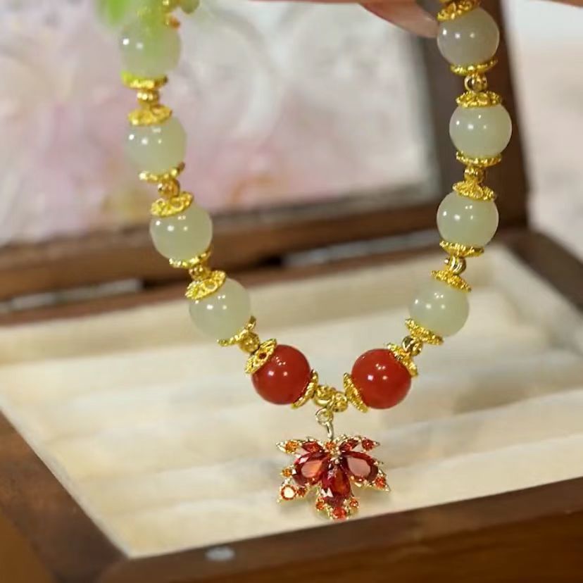 🍃💚 Hetiani jadeiidist käevõru kuldse lehe kaunistusega