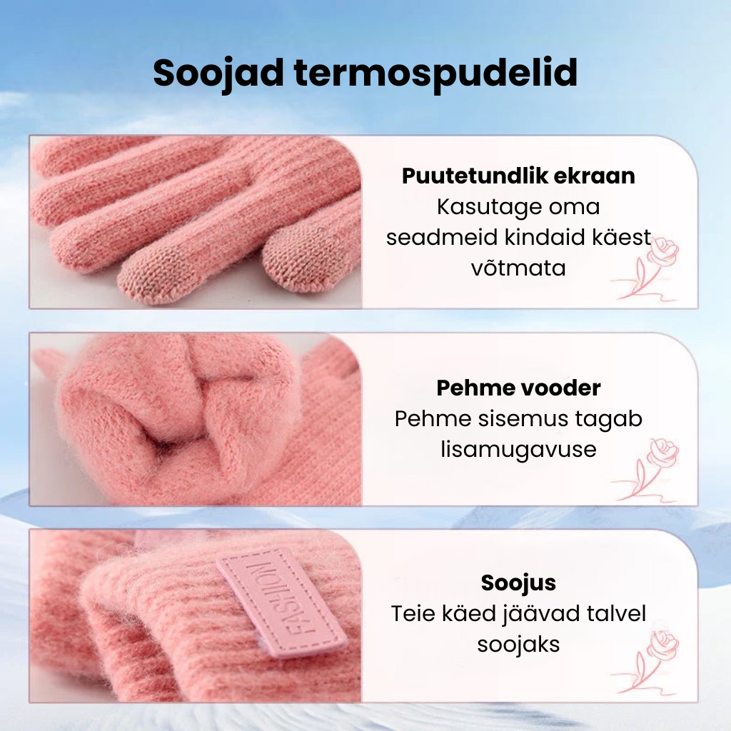 Soojad, termo-kootud puuteekraanile sobivad kindad