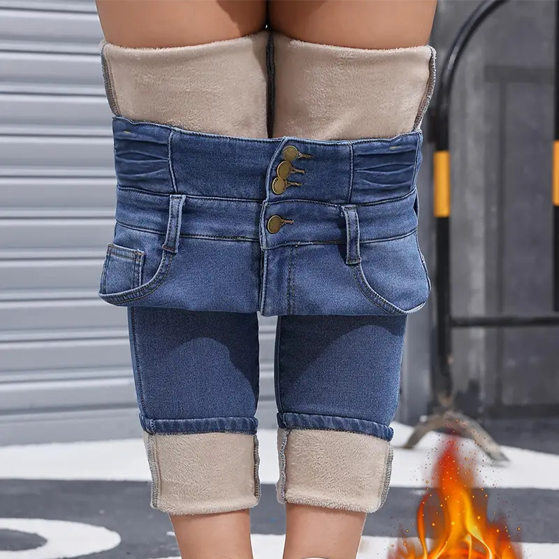 👖 Soojad ja mugavad naiste teksapüksid villase voodriga